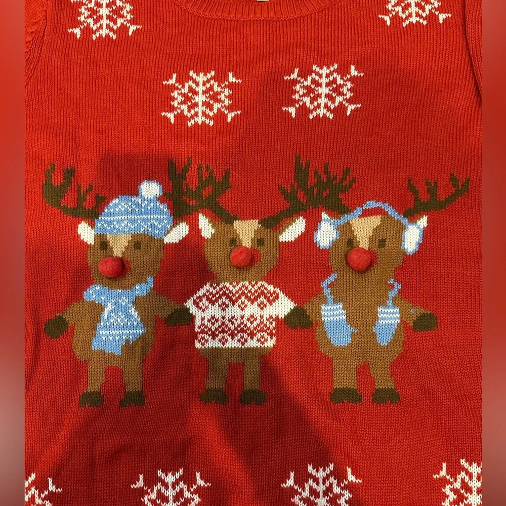Christmas/Holiday Sweater by Daisy’s Boutique crew neck red with reindeer Size L - Picture 5 of 8